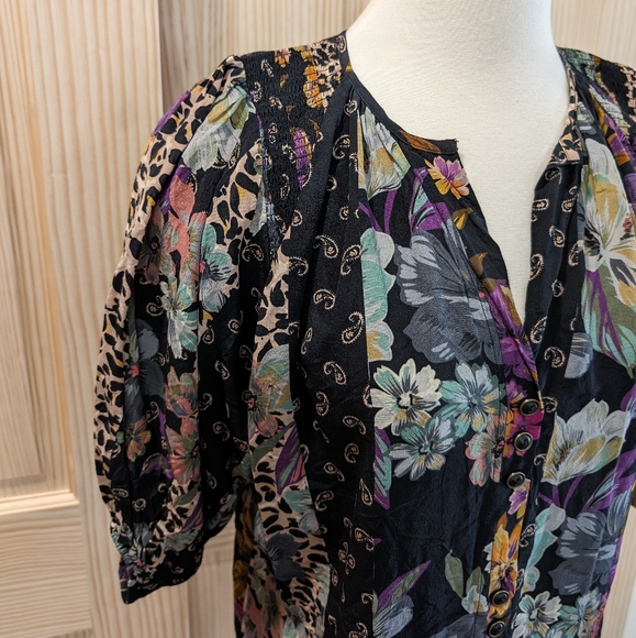 Johnny Was Jade collection Zane Easy silk dark floral blouse - Picture 3 of 8